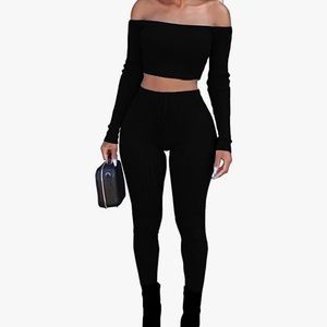 Two Piece Off Shoulder Crop & Pant Set - Medium